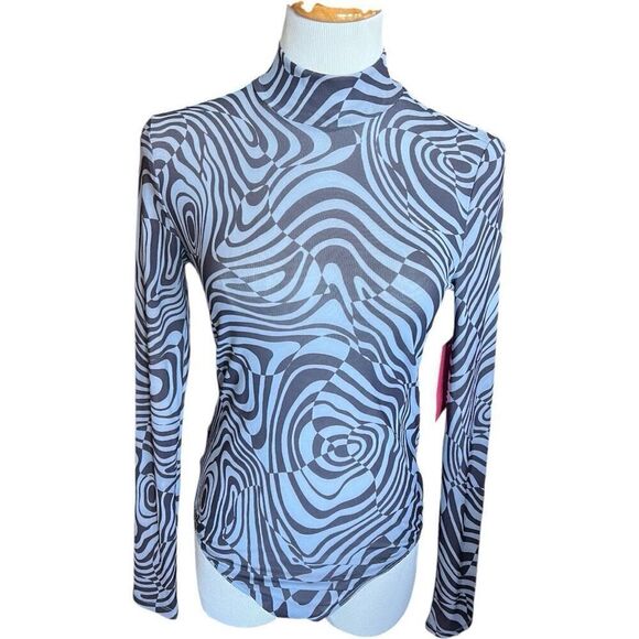 NWT Womens Shoedazzle Midnight Swirl Semi-Sheer Bodycurve Bodysuit - Sz M - Picture 1 of 1